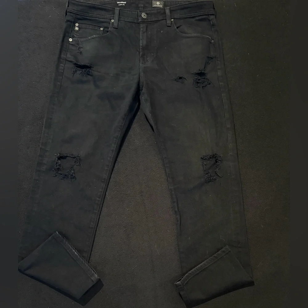Adriano Goldschmied‎ The Nomad Modern Slim Black Denim Distressed Mens 36x30